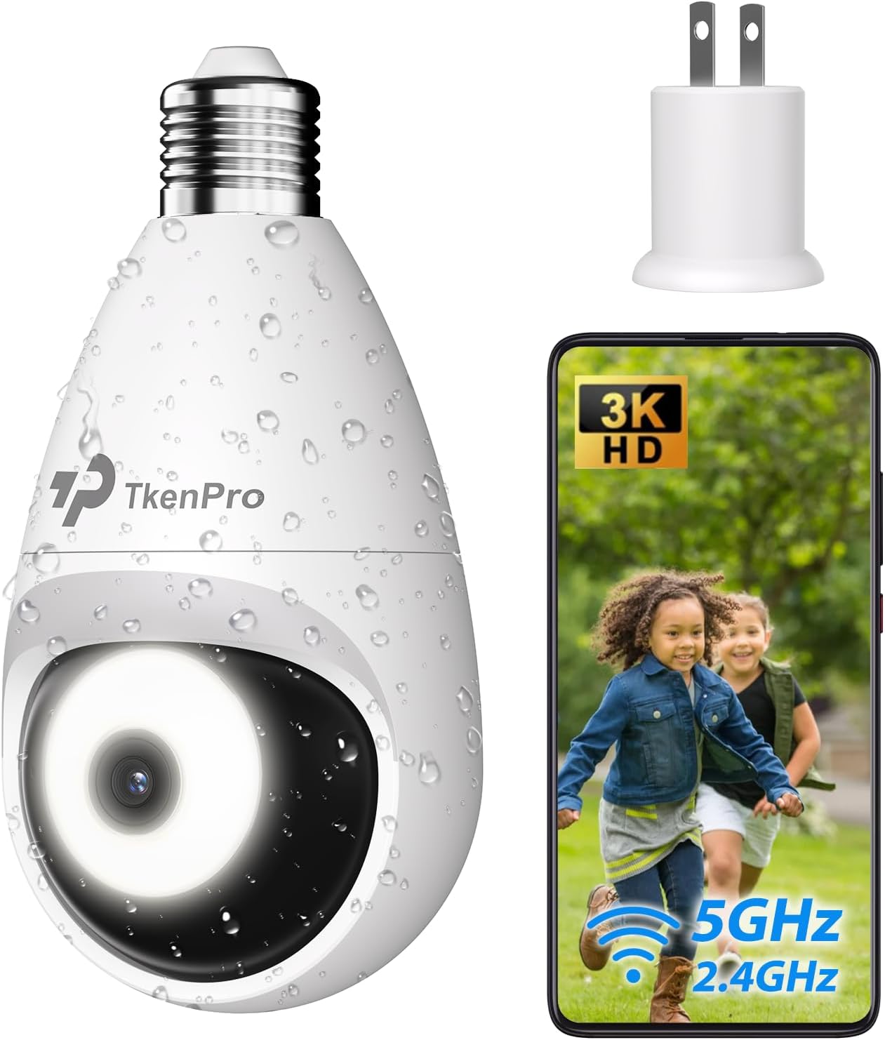 3K Light Bulb Security Cameras Wireless Outdoor, IP65 Waterproof Cameras for Home Security with 2.4G&5G Connection, Full-Color Night Vision and 360° Motion Detection, 5MP Light Bulb Camera Outdoor
