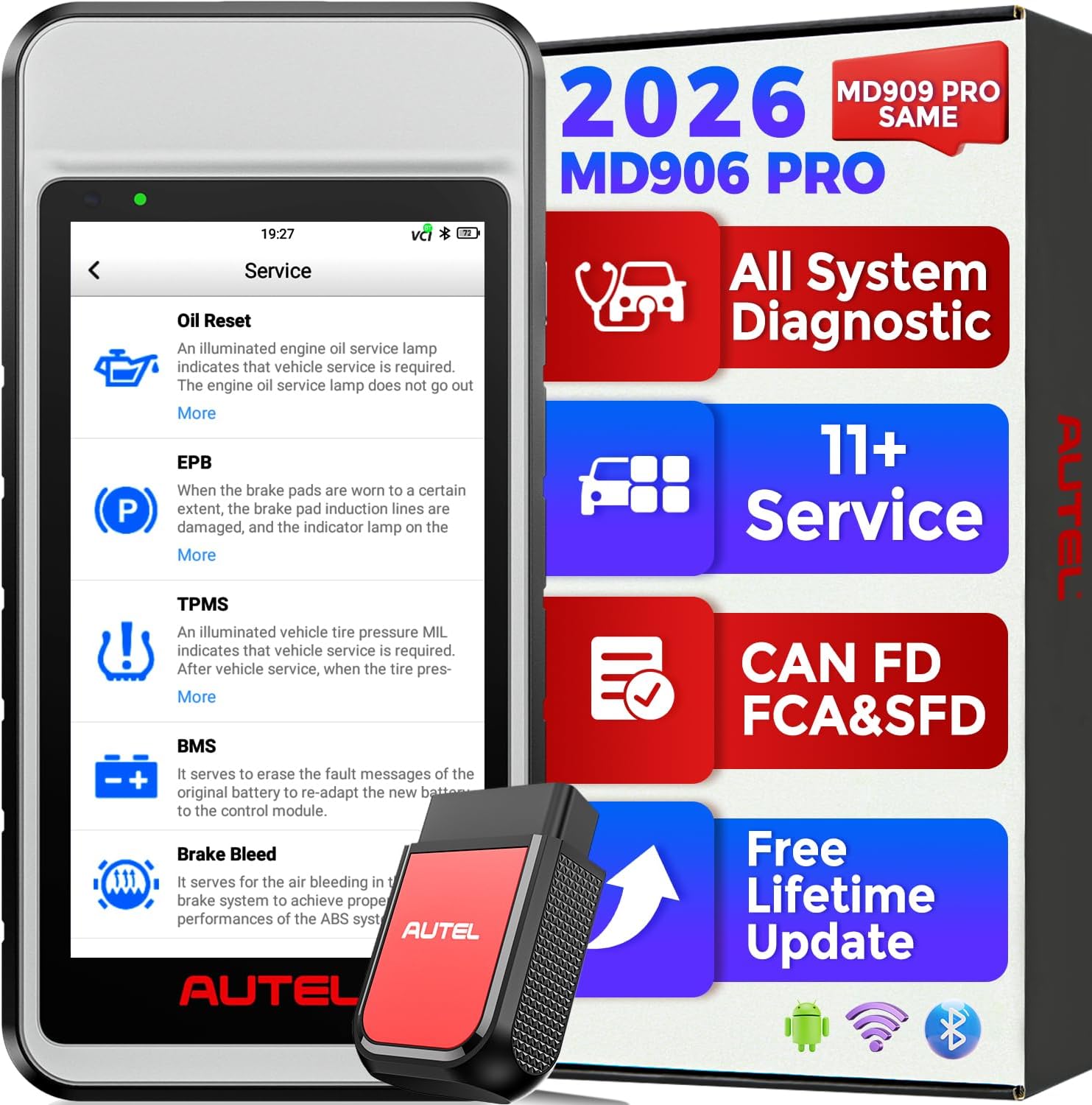 Autel MaxiDiag MD906 PRO 2026, All-Sys OBD2 Diagnostic Scanner, 11 Service