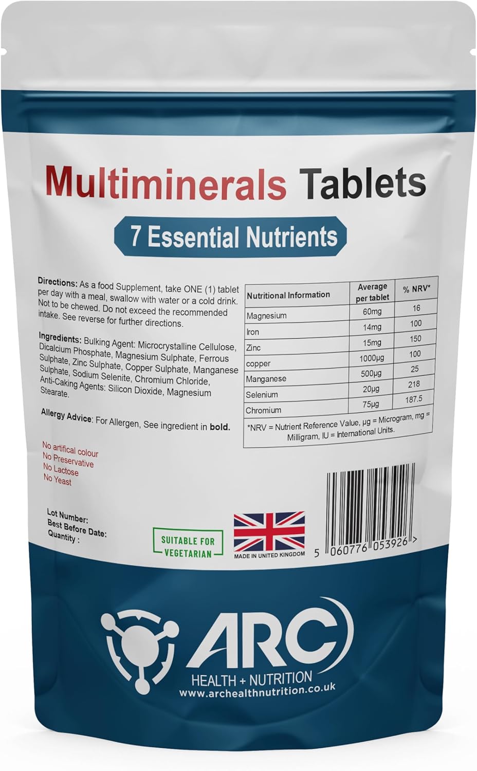 Daily Trace Multimineral Vegan Supplements for Men & Women, 180 Tablets – Made in UK, Multi Mineral Supplements