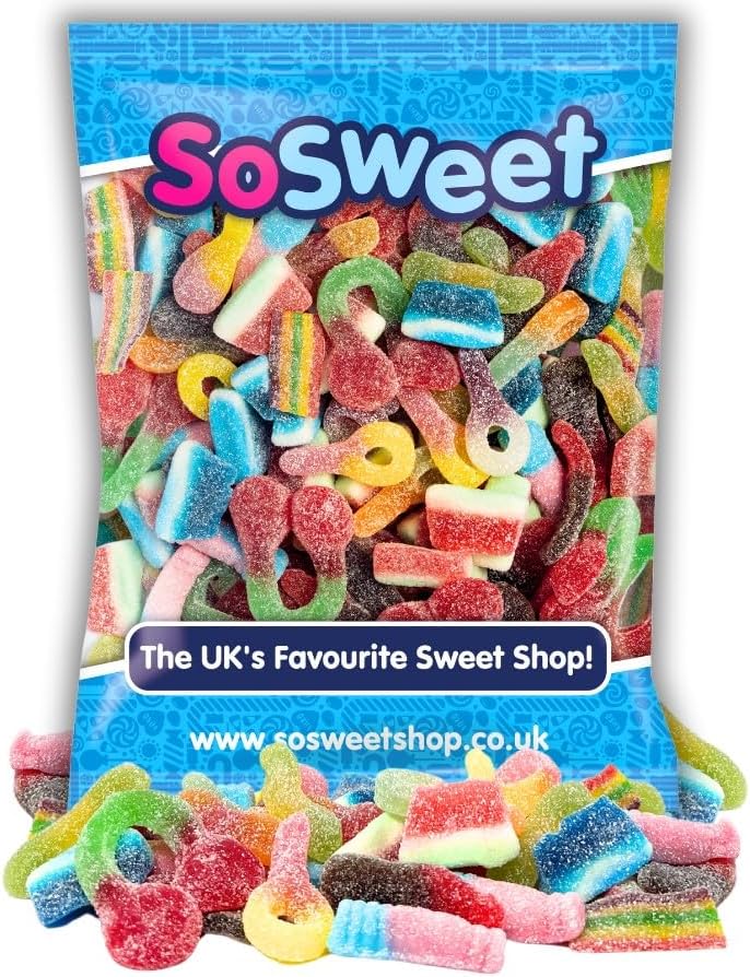 SoSweet Fizzy Sweet Mix – 1kg Bulk Bag of Tangy Pick & Mix Sweets | Sour Party Candy, Sharing Treats | Fizzy Fruit Flavour Favourites | Long Shelf Life