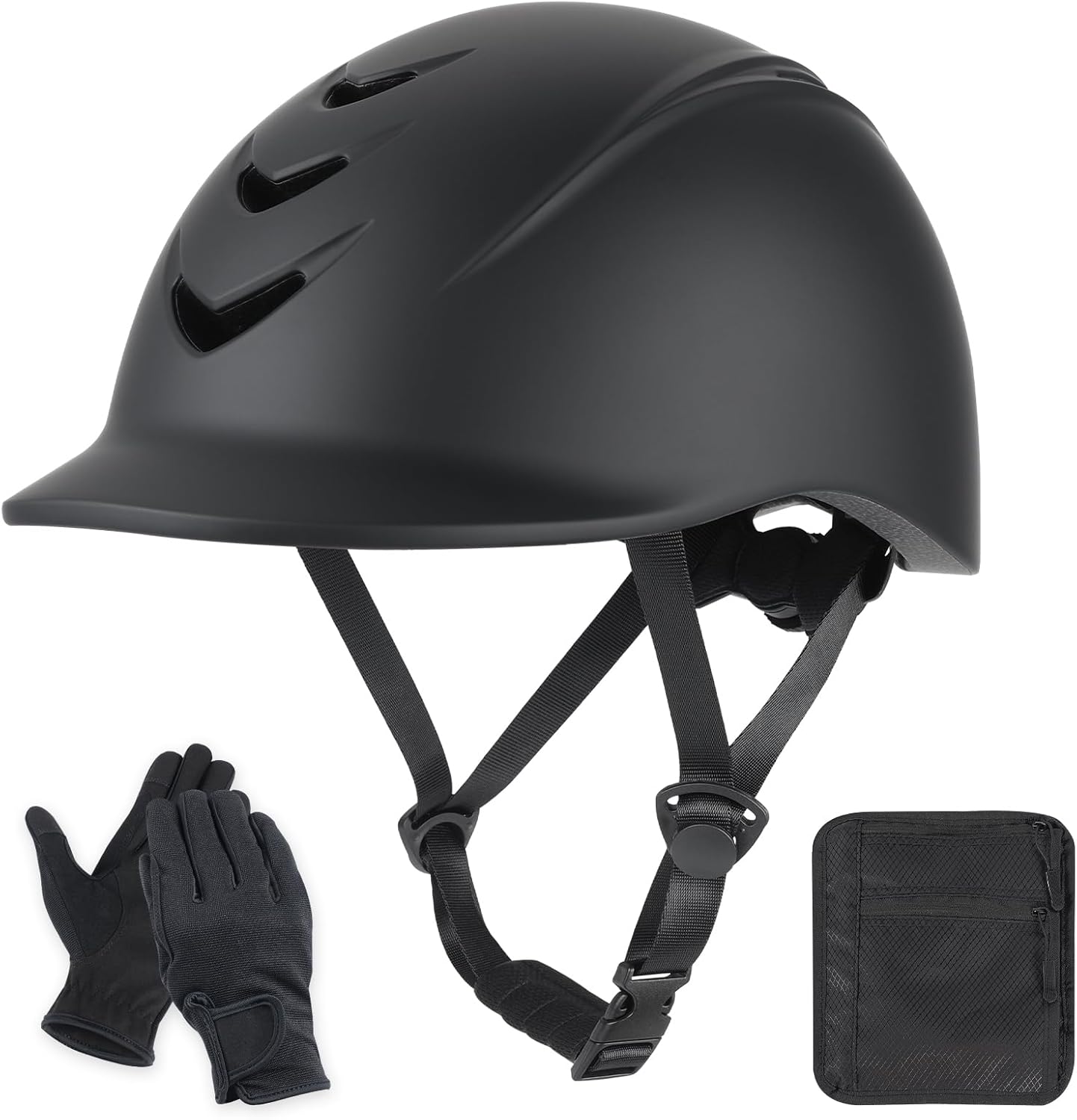 Horse Riding Helmet Set – Lightweight, Adjustable Equestrian Helmet for Men & Women with Touchscreen Gloves & Storage Bag – Comfortable, Breathable Horseback Riding Gear