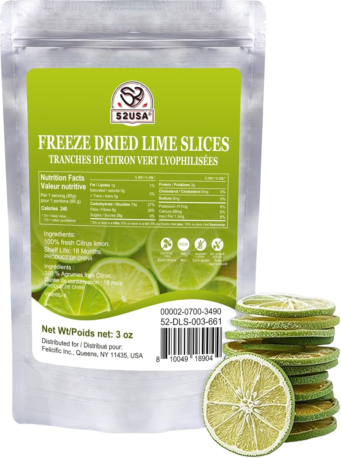 52USA Freeze Dried Lime - 85ml - Naturally Preserved, Intense Flavour, Perfect for Cooking, Drinks and Snacks - No Added Sugar or Preservatives