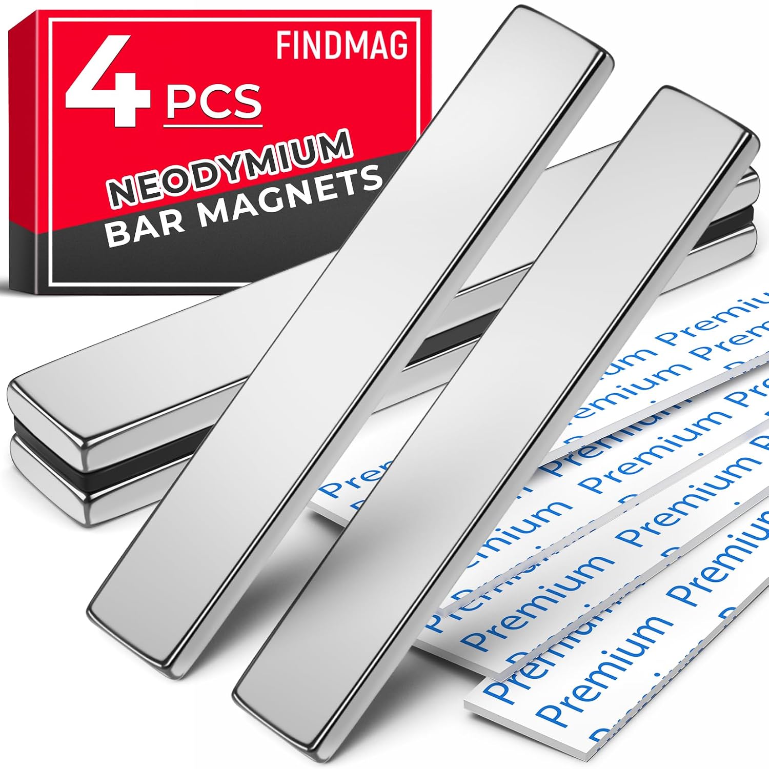 FINDMAG Strong Magnet, 4 Pack 60 x 10 x 3 mm Neodymium Magnets