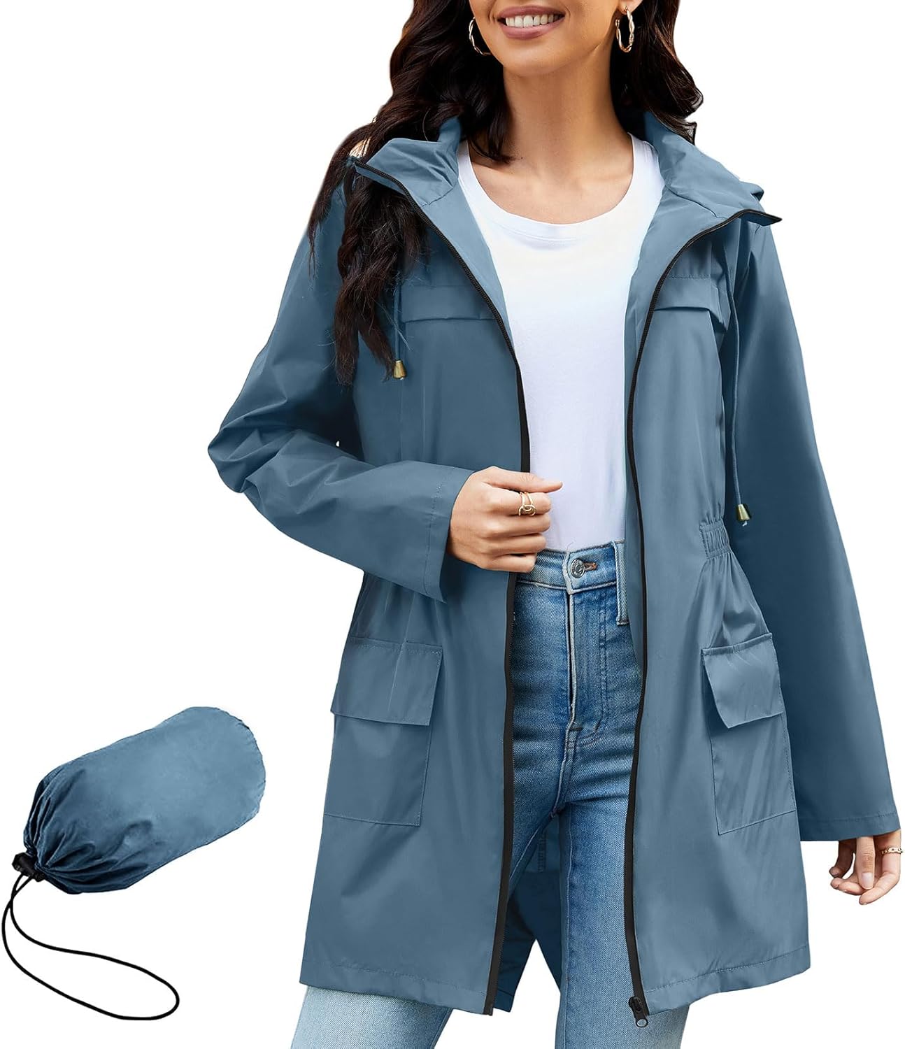 PONCEAU Waterproof Jacket Lightweight for Women Rain Coats Packable Womens Jacket Windbreaker Breathable Raincoat Ladies Functional Jacket with Hood Waterproof Women Lightweight Softshell Jacket