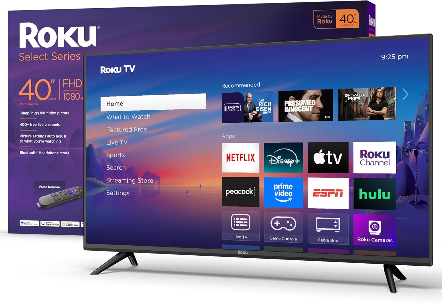 Roku Smart TV 2025 – 40-Inch Select Series, 1080p Full HD TV – RokuTV with Voice Remote – Flat Screen LED Television with Wi-Fi for Streaming Live Local News, Sports, Family Entertainment