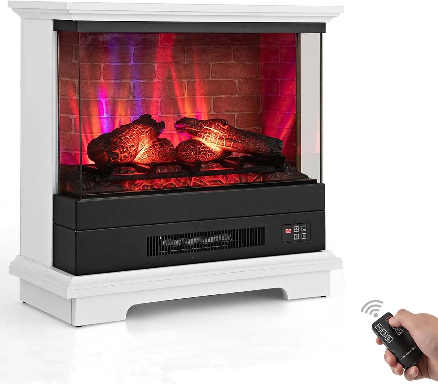 ORALNER 27” Electric Fireplace with Mantel, 3-Sided Glass View, Wooden Surround Firebox, Freestanding Fireplace Heater w/ 7 Flame Colors, Remote & 6H Timer, Overheat Protection, 1400W (White)