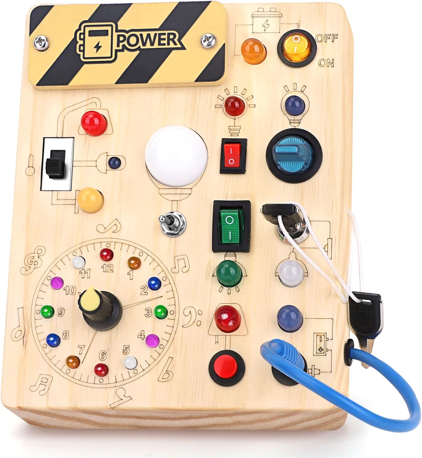 Konijiwa Busy Board Montessori Activity Board With 10 Switches and 23 LED Lights - Wooden Sensory Toy for Fine Motor Skills - for Babies and Toddlers 1-4 Years Old Boys and Girls