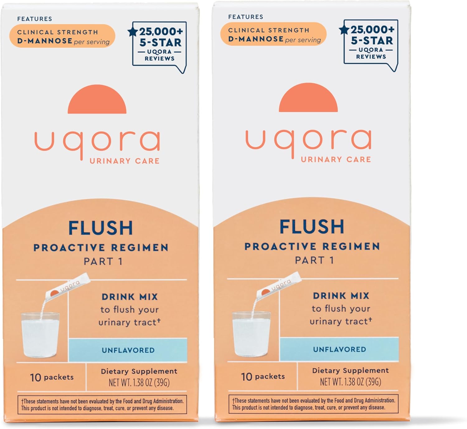 Uqora Flush - Urinary Tract* with D-Mannose, Vitamin C, Vitamin B6, Potassium, Magnesium & Calcium - Gluten-Free & Vegan - Unflavored - 20 Packets (2 Pack)