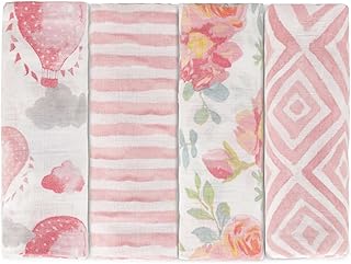 Featherhead™ 100% Cotton Muslin Swaddle Blankets for Baby Girl - Large 47”x 47” - Pre-Washed, Soft, & Breathable - Newborn Essential & Perfect Baby Registry Gift (4 Pack - Garden Floral)