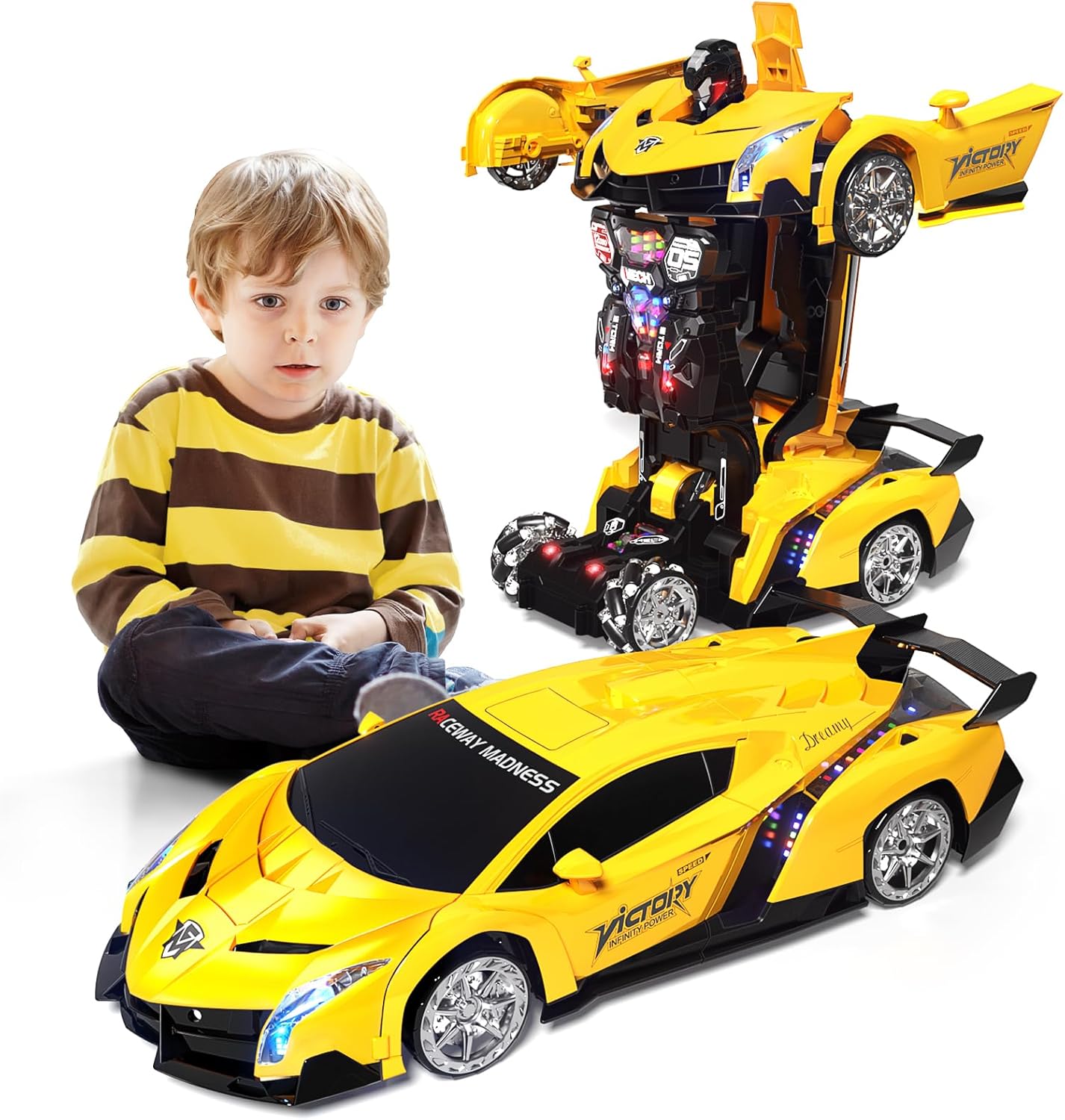 1:10 Big Size Transform RC Car, Remote Control Car with 2.4GHz Gesture Sensing, One Button Deformation to Robot with Light, Toy Cars Birthday Gifts for Kids Age 3 4 5 6 7 8 9 10 Years Old Boys Girls