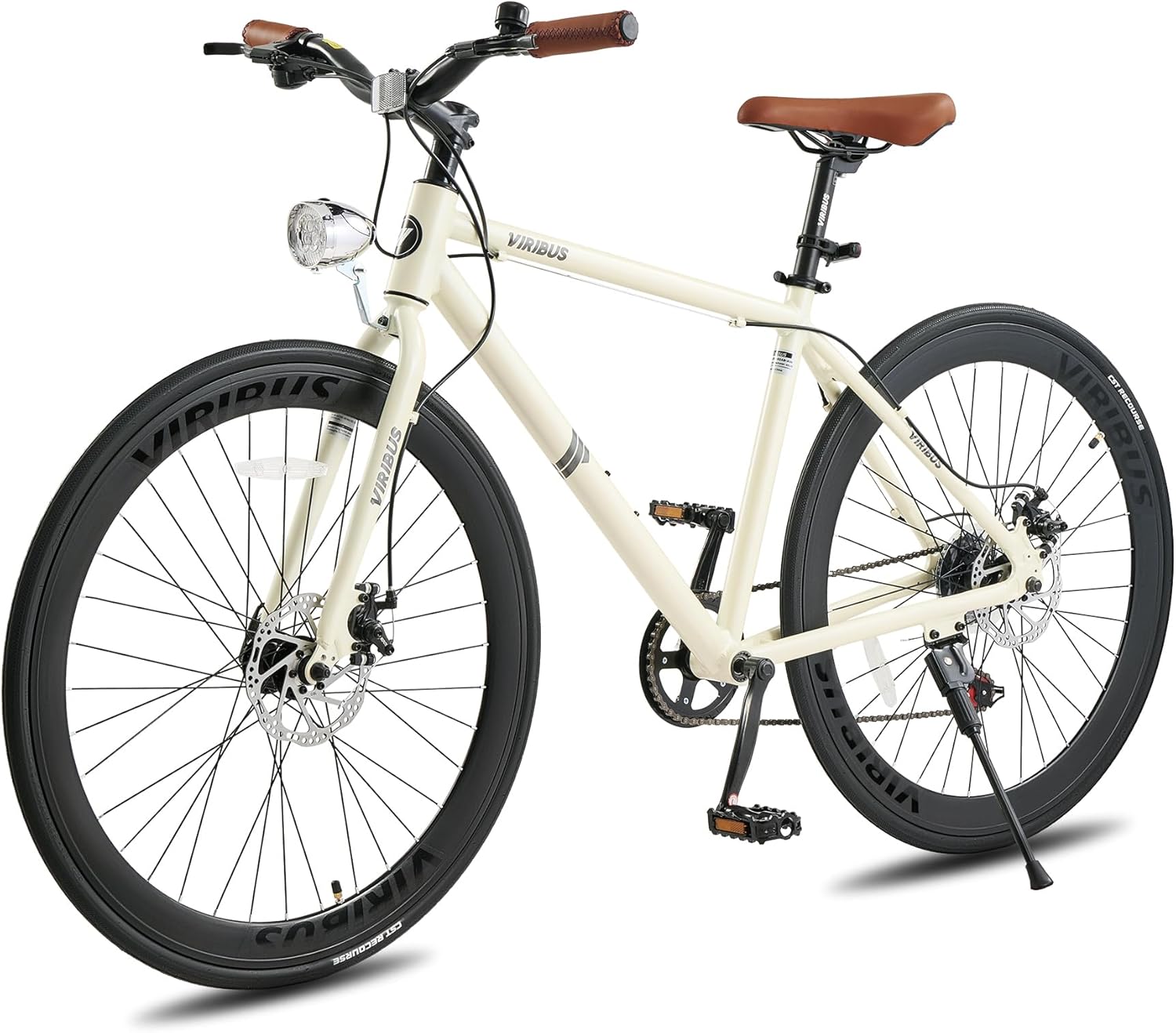 VIRIBUS Hybrid Bikes, 28 inch Road Bike 7 Speed with Lightweight Aluminum Frame, 700C Wheels, Hybrid Bicycle for Men Adult, City Commuters, Vintage Retro