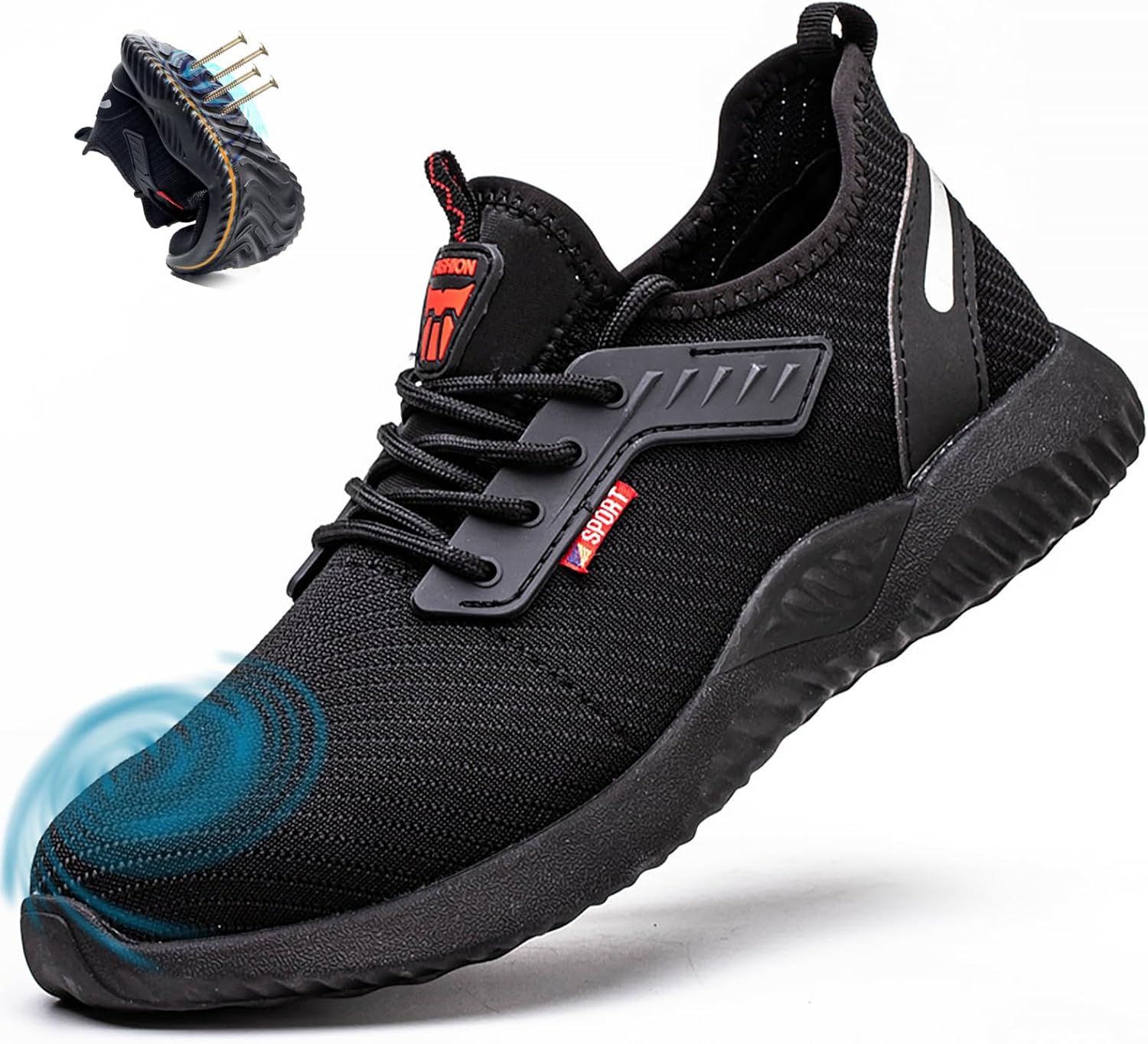 Unisex Lightweight Steel Toe Safety Trainers – Breathable, Non-Slip, Puncture-Resistant Work Boots for Men & Women, Black