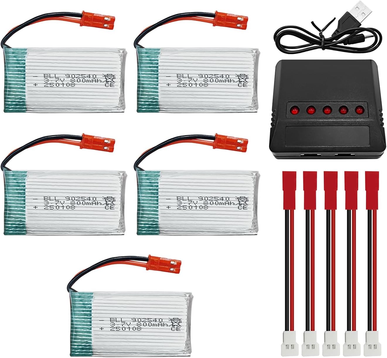 Fytoo 5PCS 3.7V 800mah Lithium Battery &1PCS 5 in 1 Balance Charger for MJX X400 X400W X800 X300C Sky Viper S670 V950HD V950str s1750 V2450 HS110 HS200 HS200W HS110W Quadcopter Spare Parts