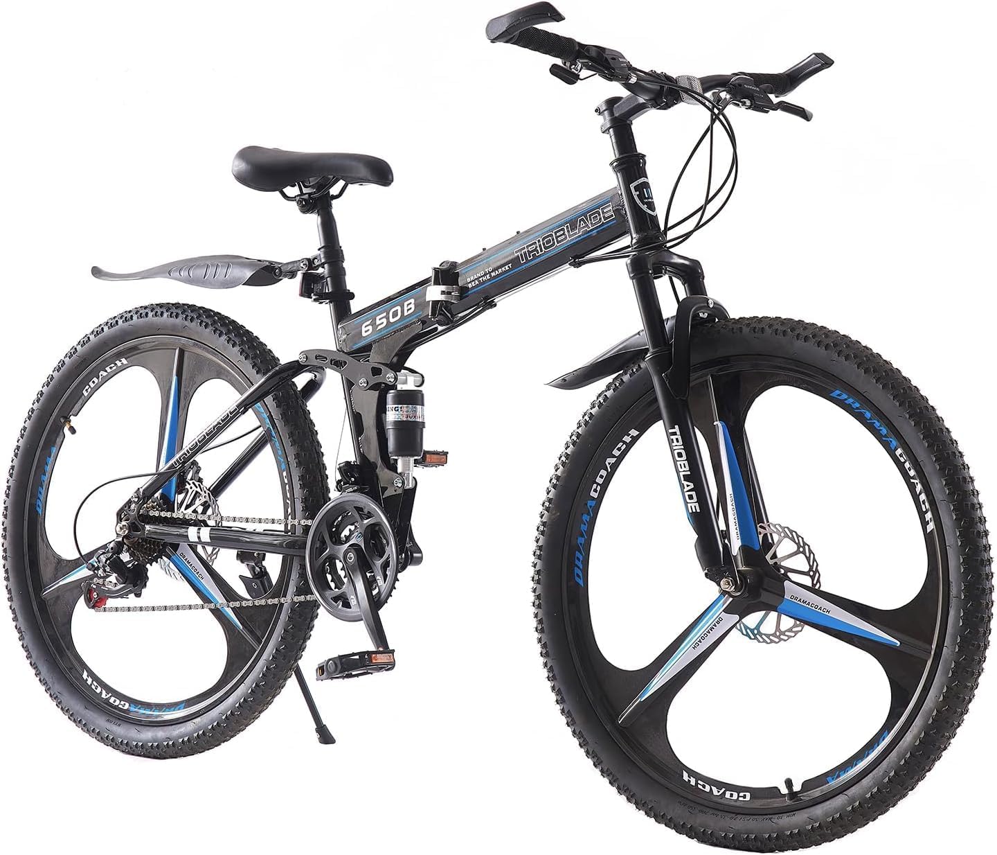 24Inch Foldable Mountain Bike 21 Speed Drivetrain Lightweight Frame for Adult Black Blue
