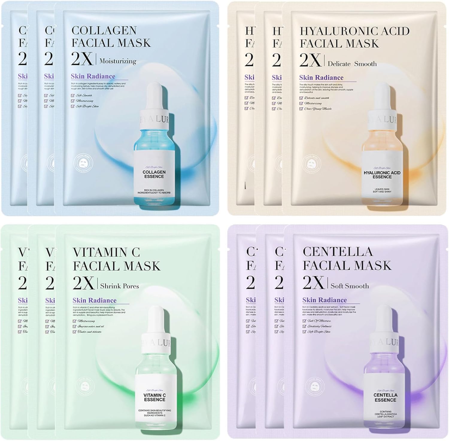 JORUN 12 Pcs Essence Hydrating Sheet Face Mask Set - Korean Sheet Masks Moisturizing,Anti-Aging, Brightening Face Masks Beauty Multipack - Vegan Face Mask Skincare for All Skin Types