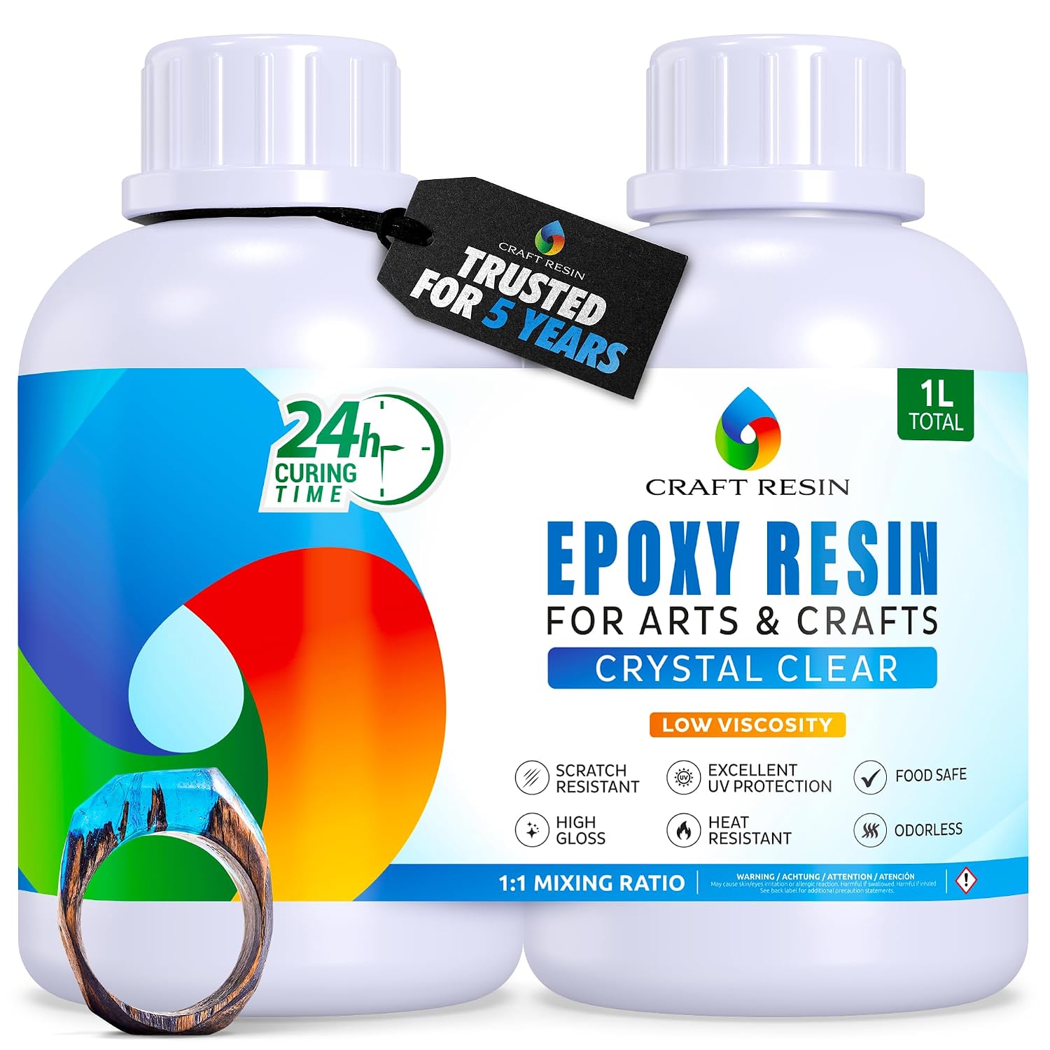Craft Resin Crystal Clear Epoxy Resin Kit - Food Safe, UV Resistant - 1L