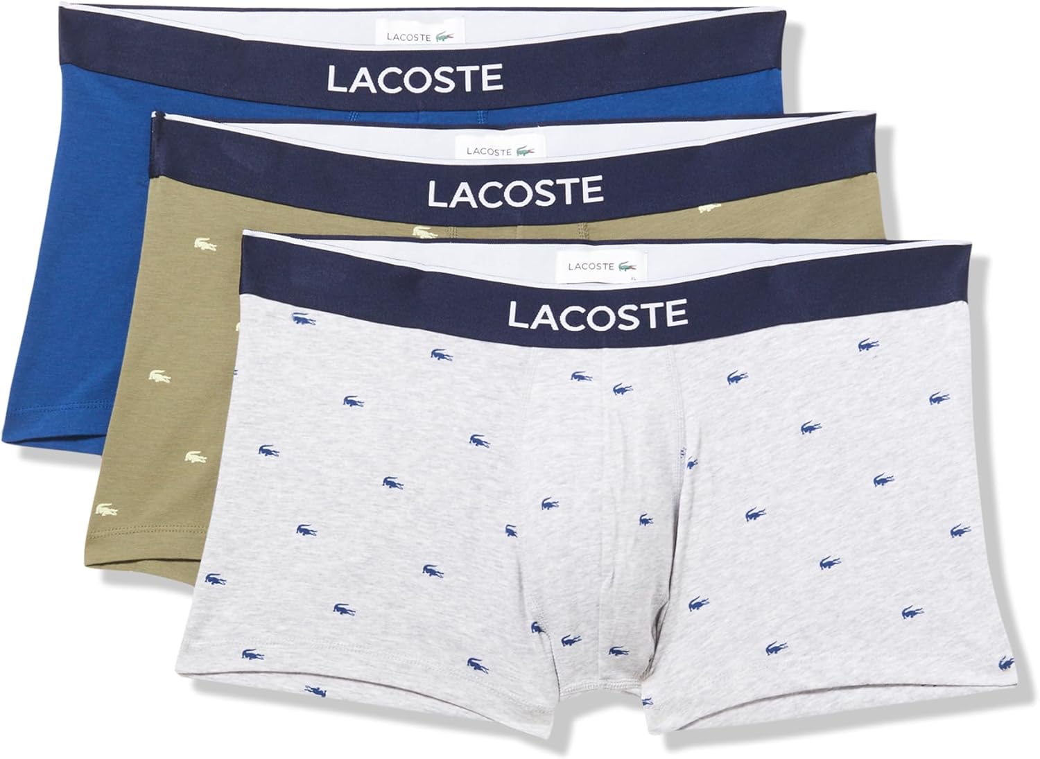 Lacoste Men's Cotton Stretch Mini Croc Print Trunks, 3-Pack