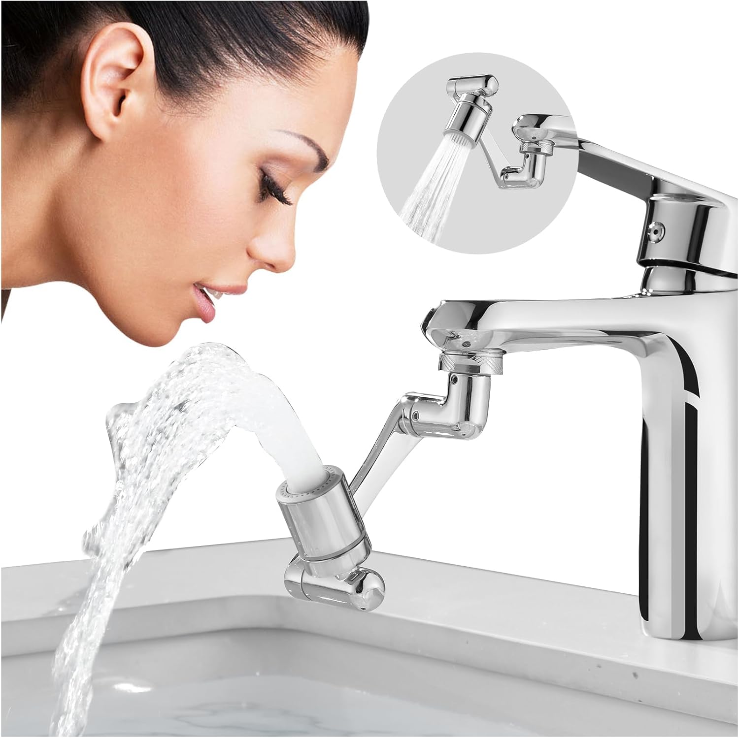 Patented CECEFIN Swivel Faucet Extender Sink Aerator NSF/ANSI 372 Standard | Bathroom/Kitchen Tap Extension Lead-free, 1440° Rotatable 2-Mode Water Splash Spray Attachment, Multifunctional Robotic Arm