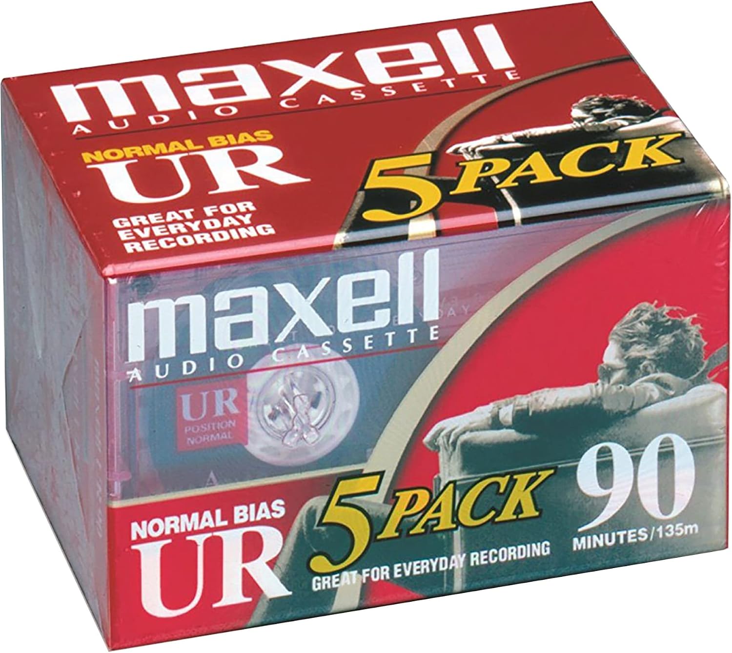 Maxell 108562 UR-90 5PK Normal Bias Audio Cassettes 90 Minute With Cases 5 Pack