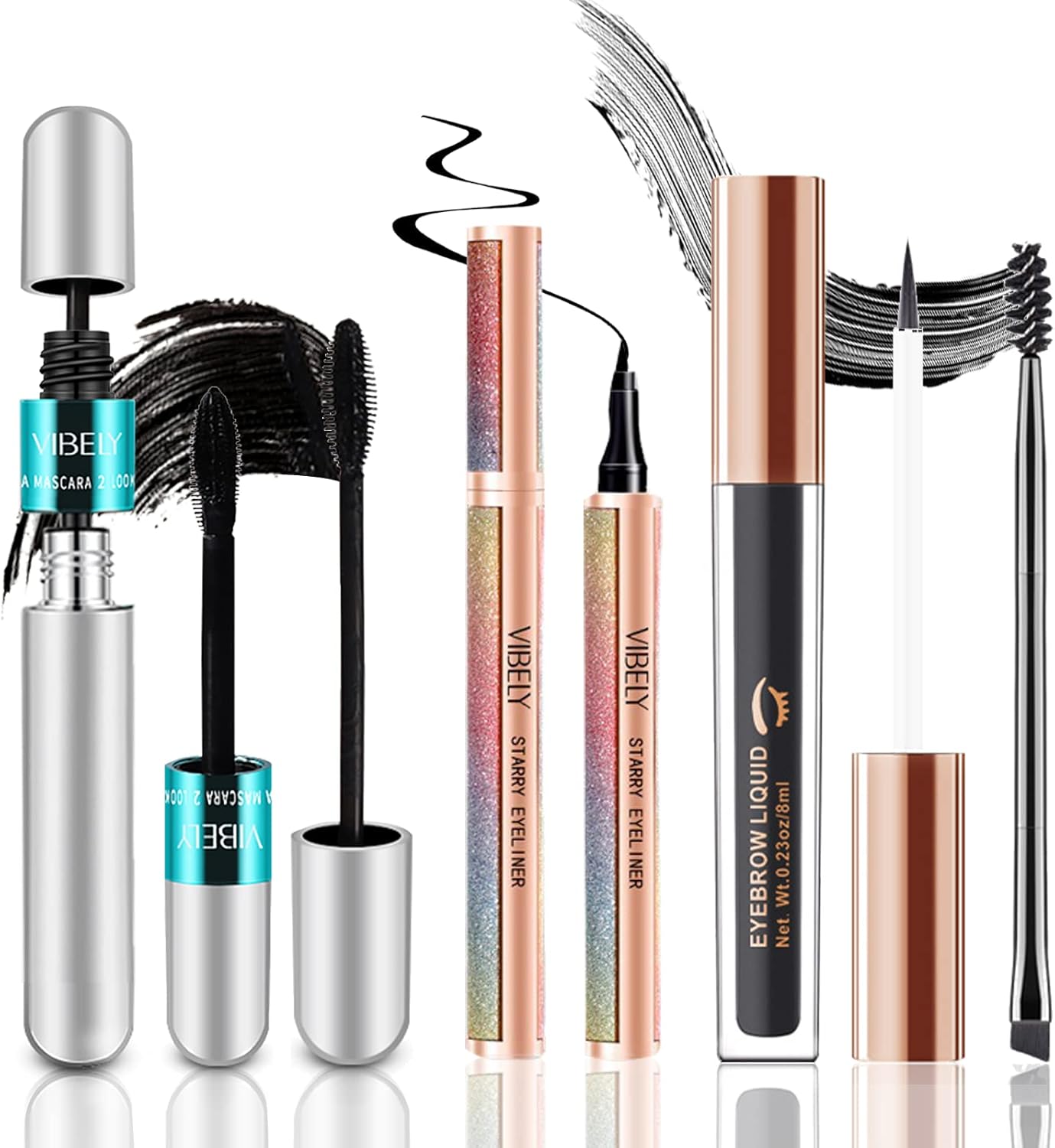 fupah - Vibely 2-in-1 Mascara Lash Cosmetics Vibely Mascara 5 Times Longer Waterproof Mascara 4D Silk Fibre Eyelashes Mascara