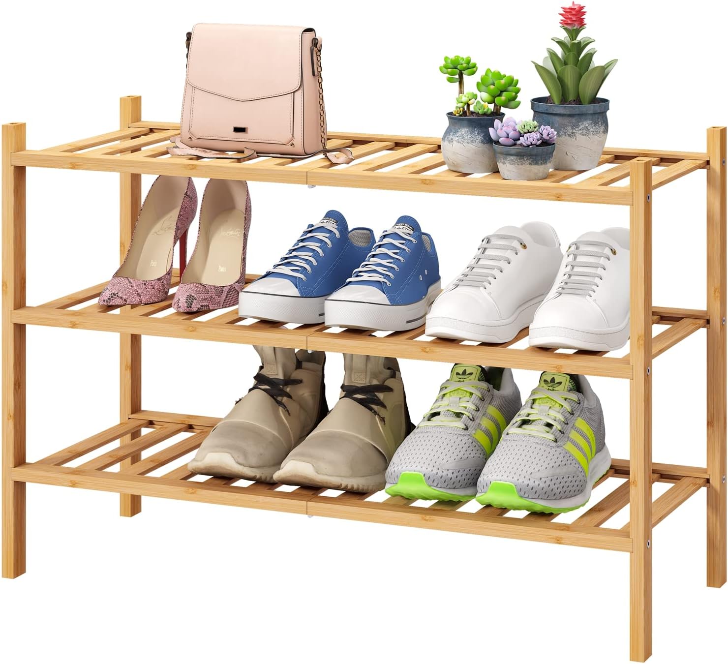 3-Tier Free Standing Shoe Racks, Bamboo Wood Shoe Rack for Entryway & Closet, Beautiful | Natural | Functional | Sturdy Shoe Rack