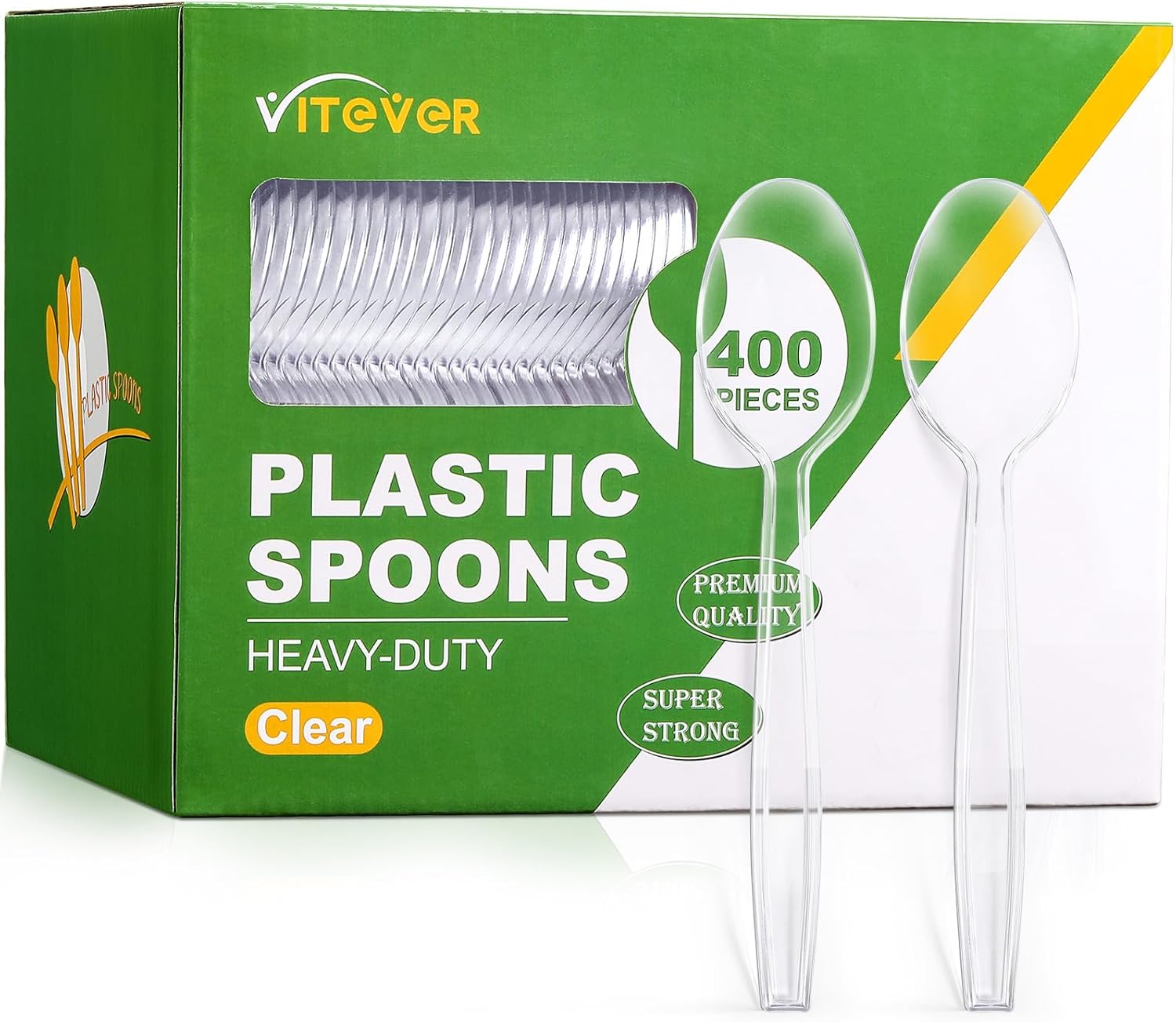 [400 Count] Heavy Duty Plastic Spoons, Premium Disposable Spoons, Durable Plastic Cutlery for for Parties, Picnics, Big Event, Daily Use - Heat Resistant & BPA Free - Clear