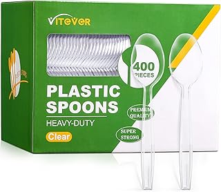 [400 Count] Heavy Duty Plastic Spoons, Premium Disposable Spoons, Durable Plastic Cutlery for for Parties, Picnics, Big Event, Daily Use - Heat Resistant & BPA Free - Clear