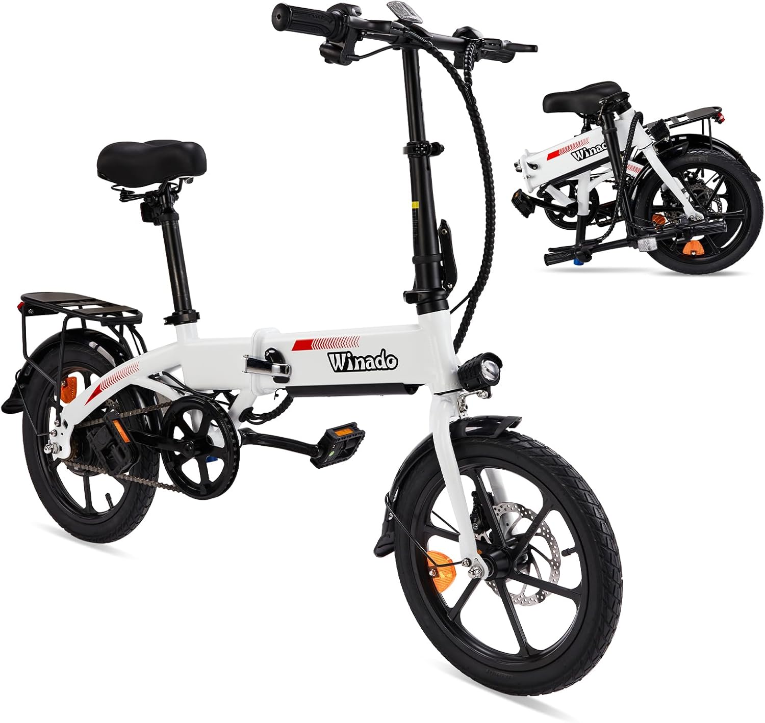 Winado 16" Electric Bike for Adults, Folding E-Bike 350W Motor with Dual Disc Brakes, Max Range 35Miles(Pedal-Assist) & Speed 15.5Mph, Foldable Commuter City Bicycle for Adults/Teens