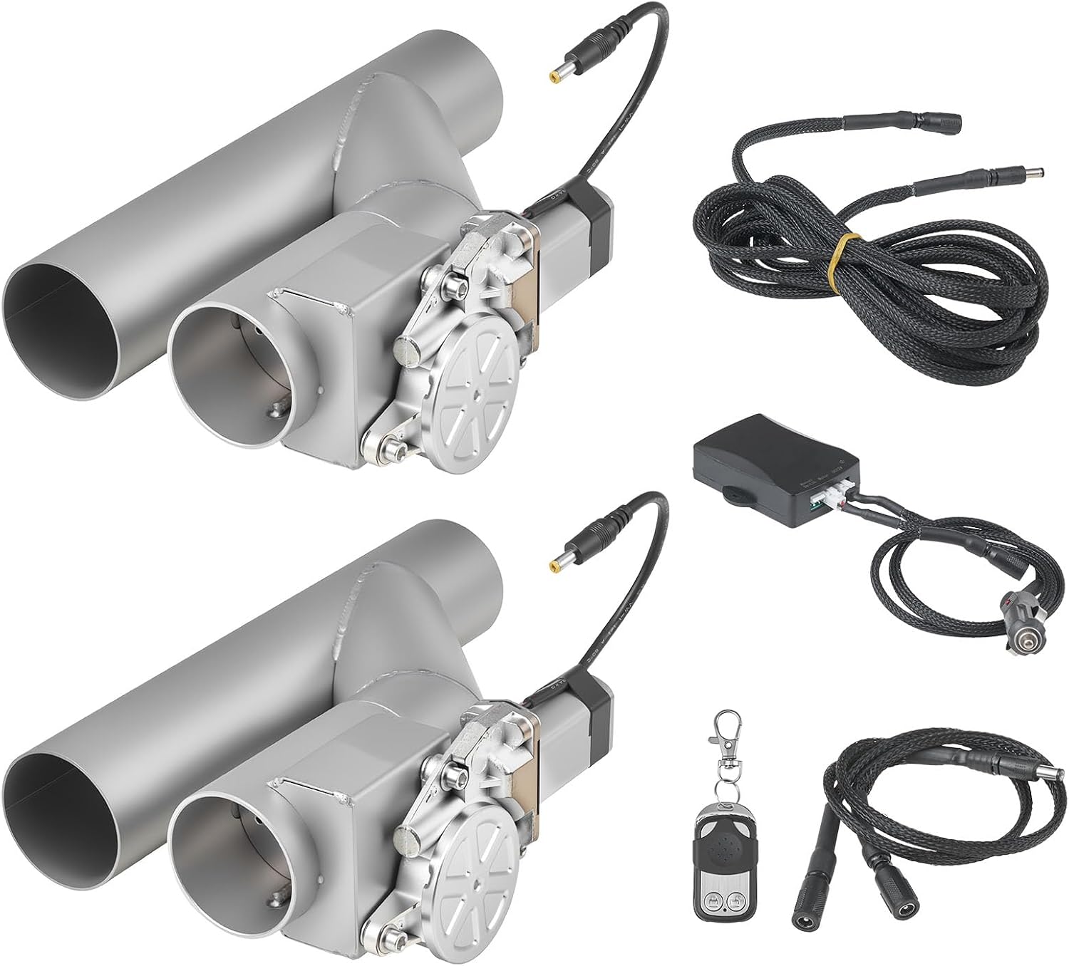 VEVOR Electric Exhaust Cutout, 2.5 Inch 2PCS Universal Stainless Steel Exhaust Valve Kit with One Controller Remote Kit, Cut Out Valve, Y Pipe, Remote Control, Fits Trucks, Sedans, Sports Cars, SUVs