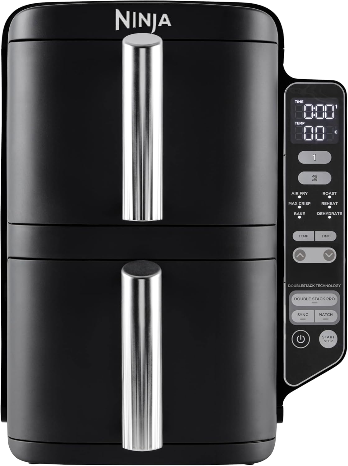 Ninja Double Stack Air Fryer, Vertical Dual Drawer Air Fryer with 4 cooking levels, 2 Drawers and 2 Racks, Space Saving Design, 7.6L Capacity, 6 Cooking Functions, 6 Portions, Black SL300UK