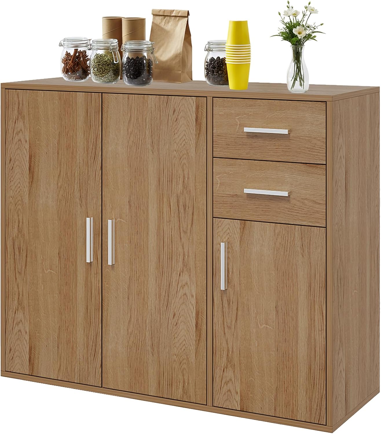 Panana Sideboard Storage Cupboard Cabinet Unit with Doors and Drawers Living Room Bedroom Furniture (Oak)