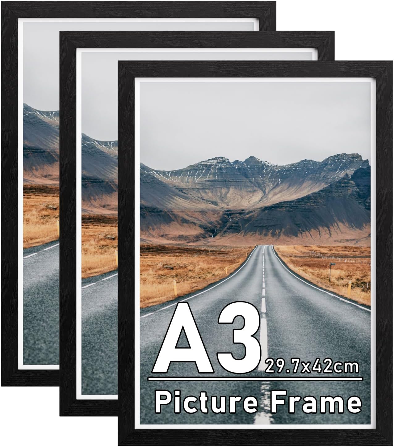 Zueyunstoo A3 Picture Frame, Pack of 3 Black A3 Poster Frame, (29.7x42cm) A3 Photo Frames with Safe Perspex Front, Wall Mounting