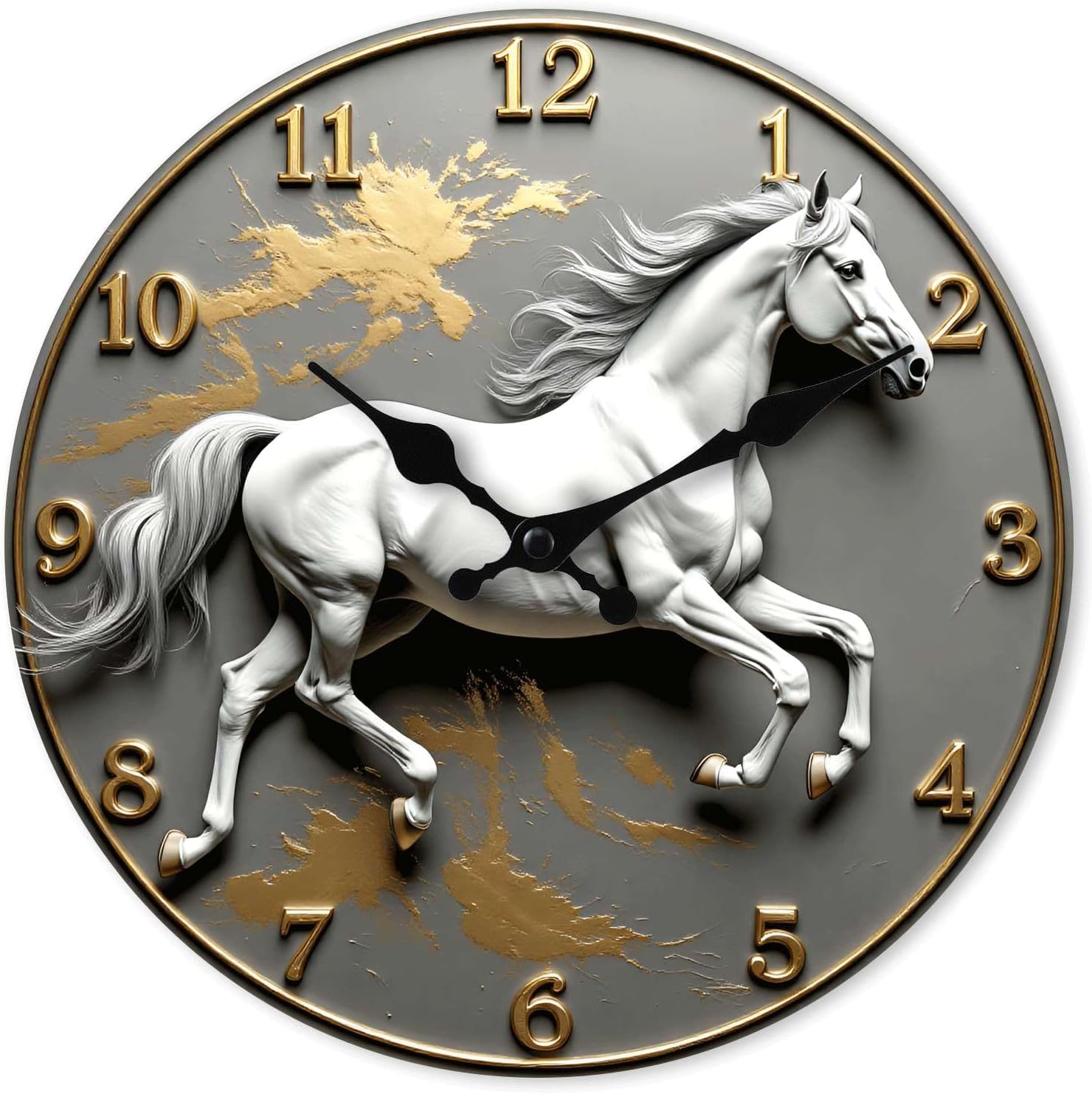Wall Clock, Elegant Horse Design Non Ticking Wall Clocks Battery Operated, Grey Wooden Wall Clocks for Kitchen, Living Room, Bedroom, Office, Bathroom Decorative (Horse 2, 10 inch)