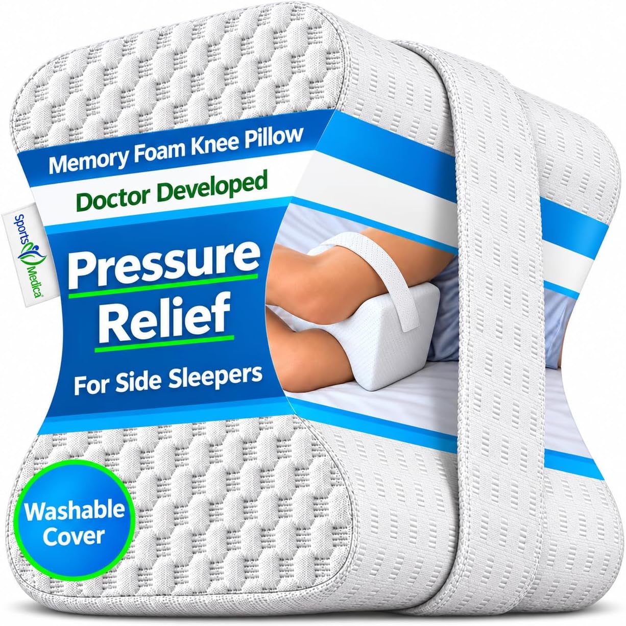 Sports Medica Knee Pillow For Side Sleepers, Premium Memory Foam Leg Pillow