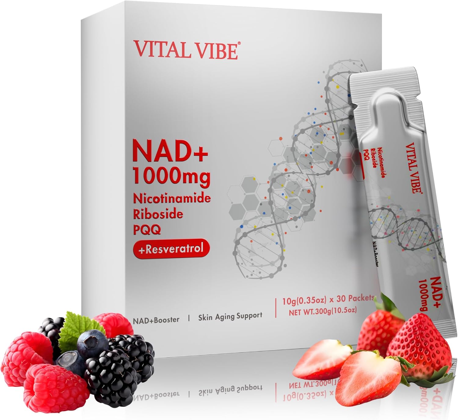 1000mg Liposomal NAD+ Liquid - Ultra High Absorption Liquid NAD+ Supplement - NMN or Nicotinamide Riboside Alternative & PQQ - for Skin Aging Support, Energy and Focus - 30 Sticks (1 Month Supply)
