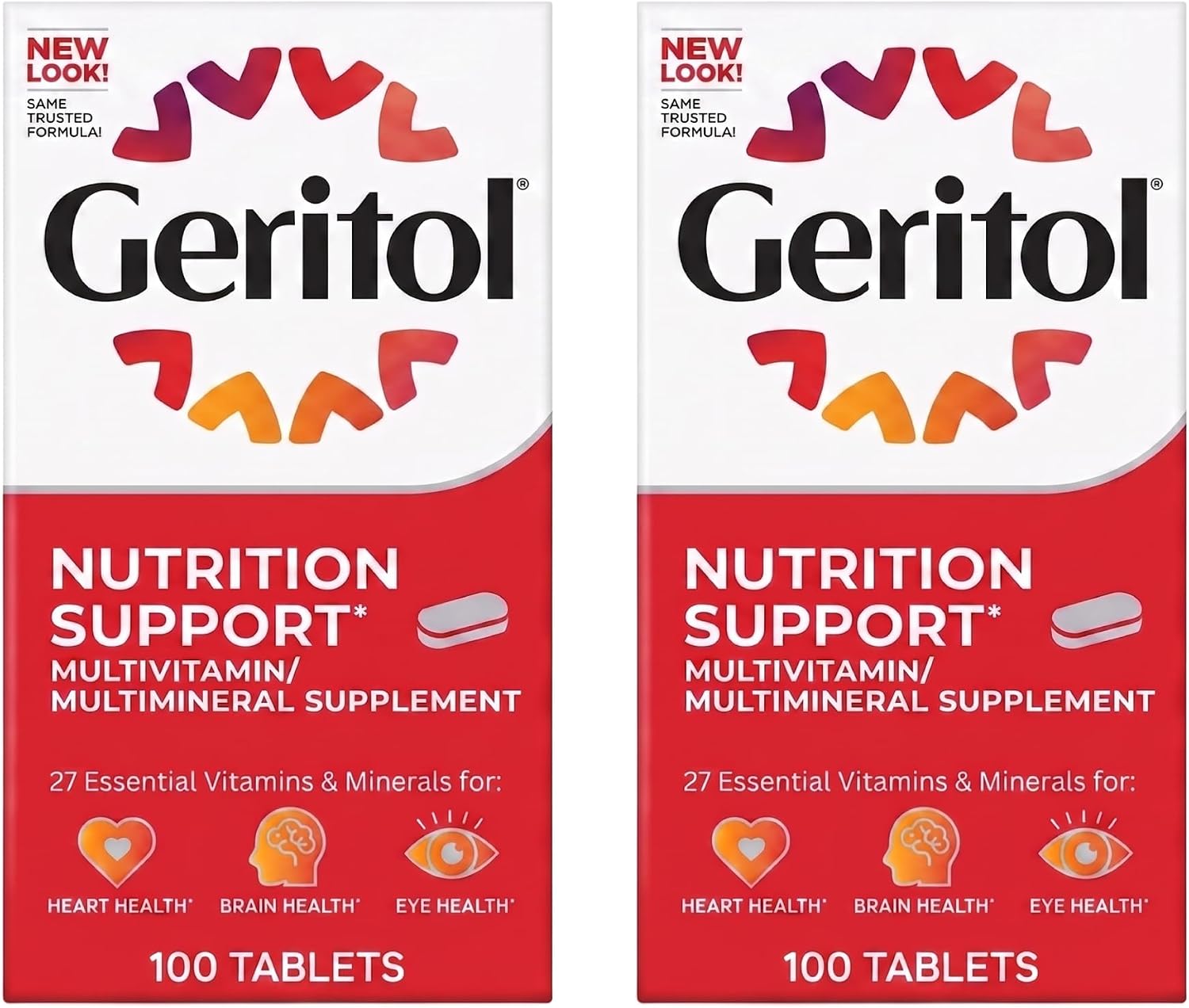 Geritol Multi-Vitamin Nutritional Support Tablets, Balance of 26 Essential Vitamins and Minerals, 100-Count Bottles (Pack of 2)