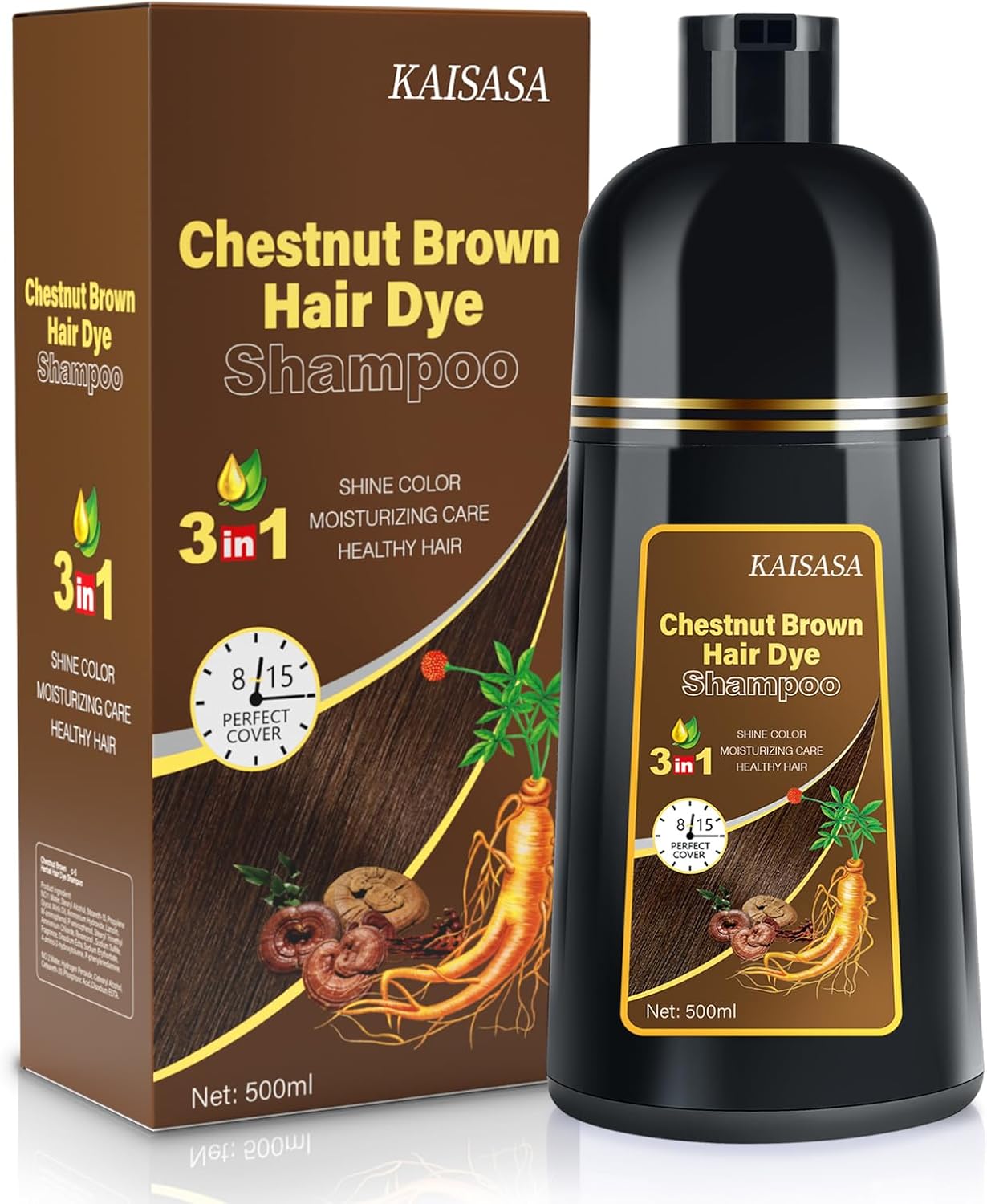 Hair Dye Shampoo 3 in 1, Natural Hair Dye Semi Permanent Color, 100% Gray Cover Up for Treated Color for Women and Men 500ML