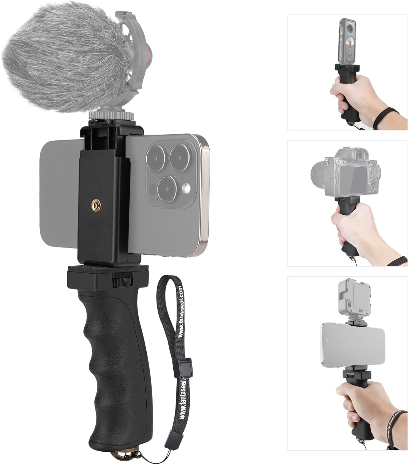 Universal Ergonomic Anti-Fall Mobile Phone Smartphone Handle Stabilizer Mount Rig Portable Selfie Stick Tripod Handheld Vlogging Monopod for 60-85mm Wide iPhone Samsung Android