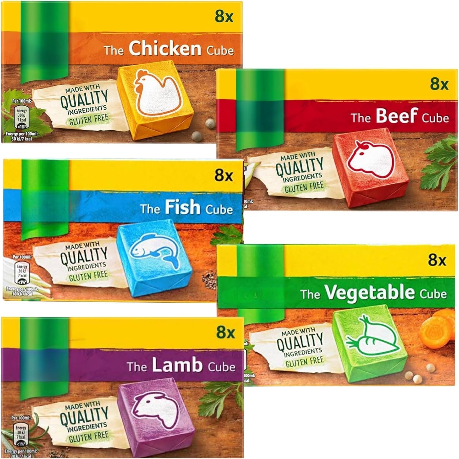 Stock Cube Bundle With Knorr Stock Cubes Beef, Chicken, Fish, Lamb and Vegetable 8x10g Each (5 Pack)