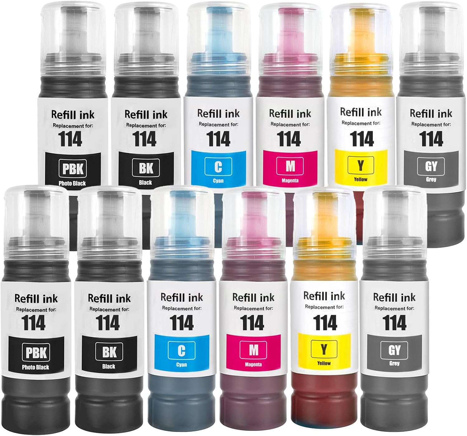 SHUOLEI 114 Ink Compatible with epson 114 Ink Bottle Multipack for EcoTank ET-8500 ET-8550 (12-Pack, 2 Black/2 Photo Black/2 Cyan/2 Magenta/2 Yellow/2 Grey)