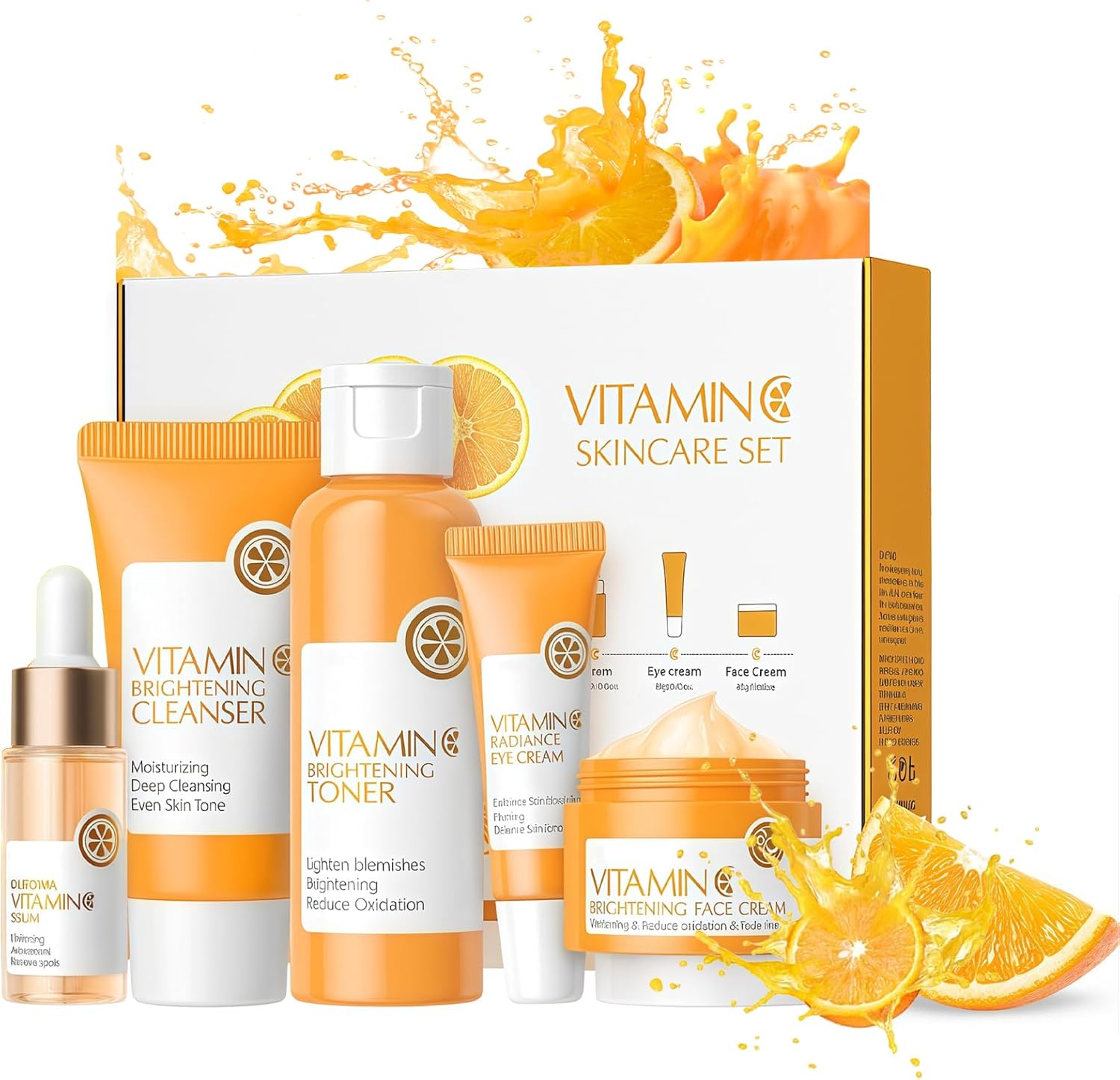 Skin Care Sets & Kits,Facial Kit Gifts, Vitamin C Skincare Set Simple Beauty Pamper Anti-Ageing,Brightening Sets for Glowing Skin for Women, Includes Cleanser Toner Serum Eye Cream Face Cream