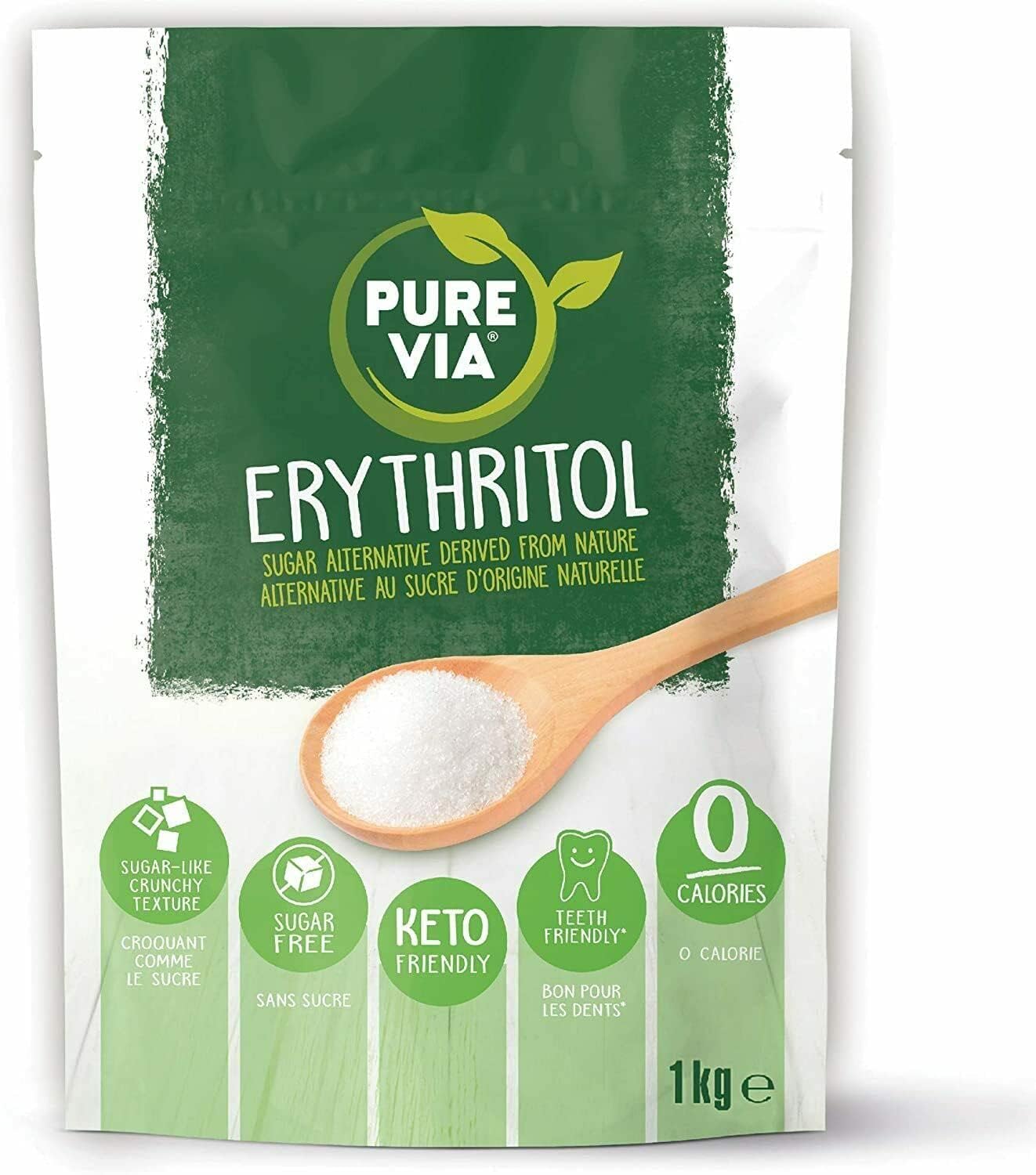 Pure Via Erythritol 1kg, Zero Calorie & Keto Friendly Sugar Alternative Powder, Non-GMO Certified