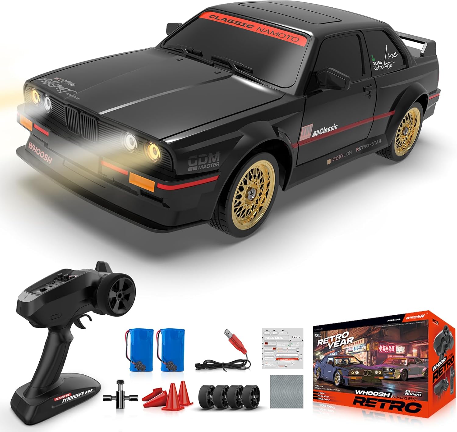 RC Drift Car with Gyro, Fast RC Cars for Adults 50KM/h Drifting RC Car 2.4GHz 1/16 Remote Control Cars 4WD High Speed Racing Vehicle Sport Toy Cars with LED Lights for Adults Boys Girls Kids