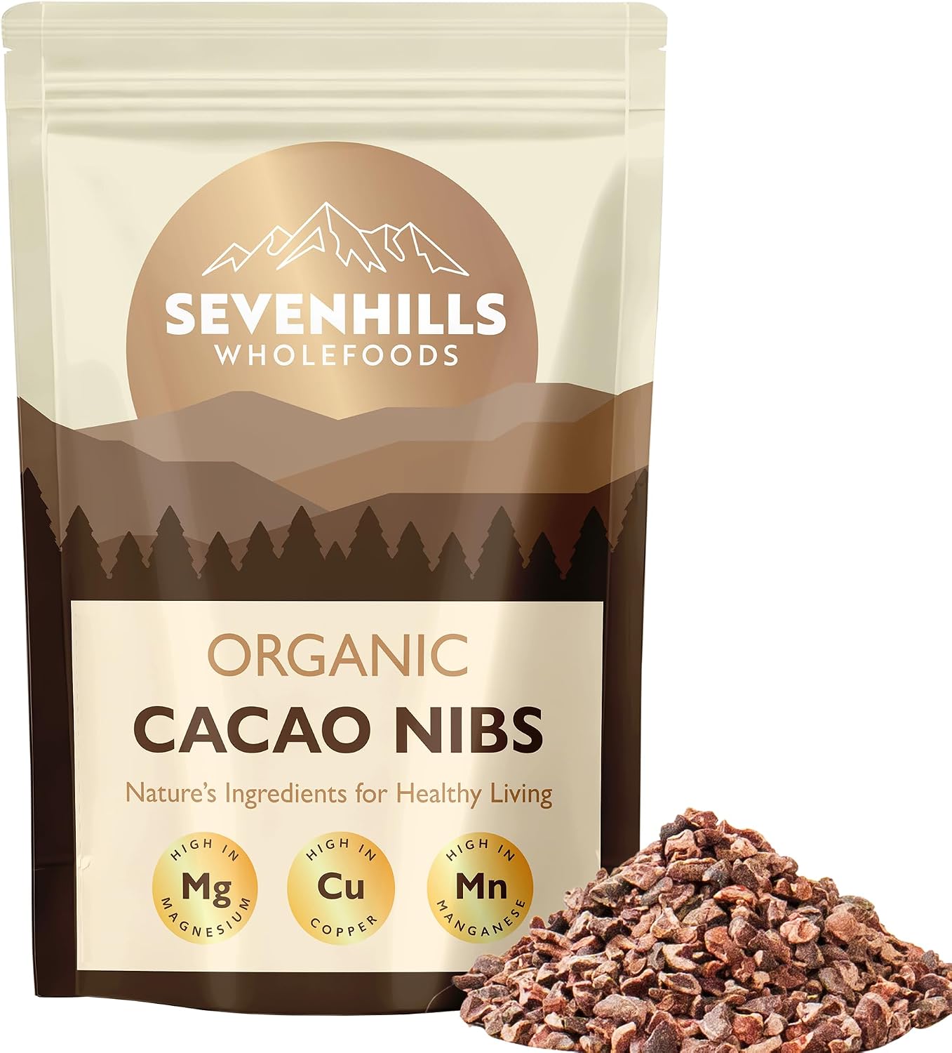 Sevenhills Wholefoods Organic Cacao Nibs, Raw, Peruvian 500g | High in Manganese and Magnesium | UK Lab tested | Pure & Natural