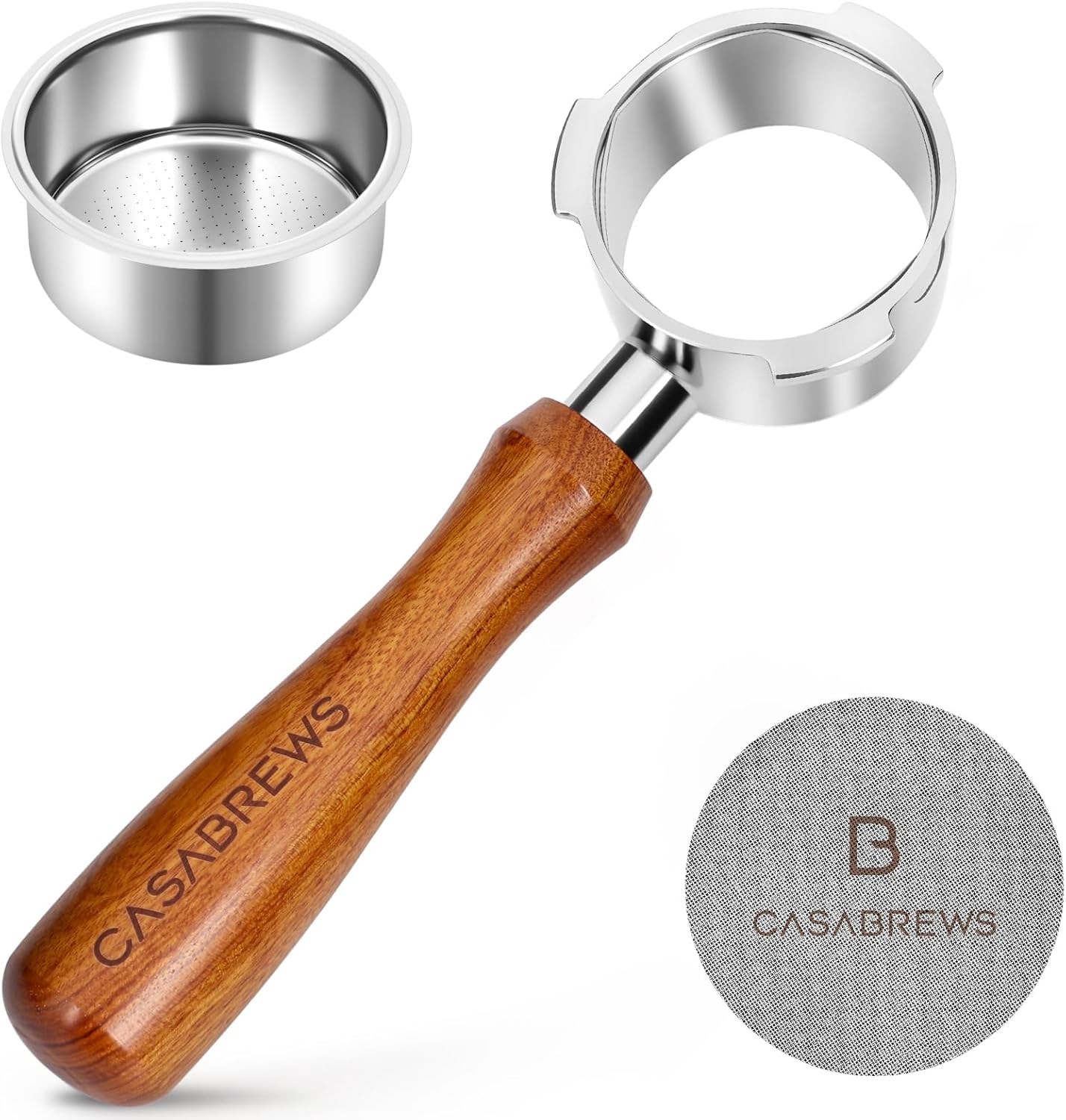 CASABREWS 51mm Bottomless Portafilter, 3 Ears Professional Espresso Portafilter with Filter Basket and Puck Screen, Compatible with CASABREWS CM5418, 3700Essential