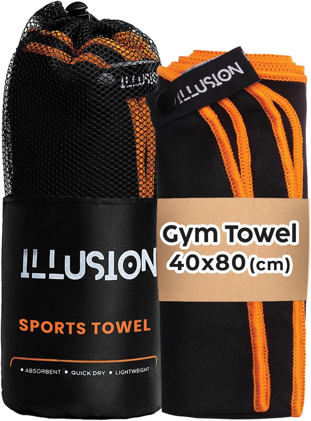 illusion Small Microfibre Gym Towel for Active Sports (40x80cm) - Lightweight Quick Dry Towel - Ideal for Cardio, Cycling, Strength Training, Yoga, and Running, Perfect for Athletes Training Outdoors