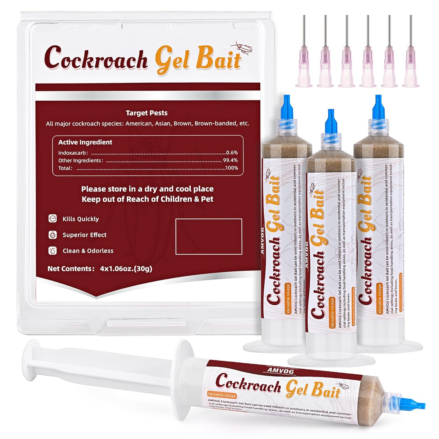Indoor & Outdoor Cockroach Gel Bait - 4 Tubes, Ready-to-Use Cockroach Control