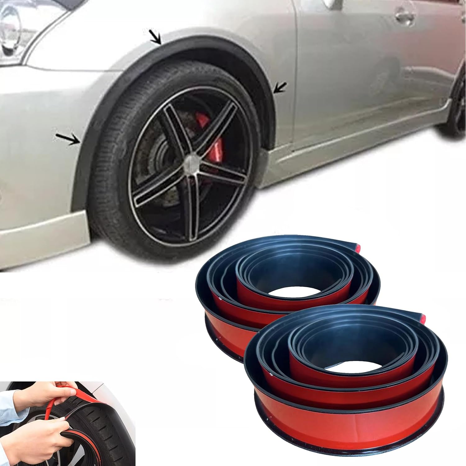 2Pcs Fender Flare Rubber Seal, Car Flare Wheel Wheel Arch Trim, Eyebrow Protector Arch Trim, Universal Extra Wide Arches Fender Wheel Eyebrow Trim Strip Arch Lip Protector, 1.5m*4.5cm (Black)