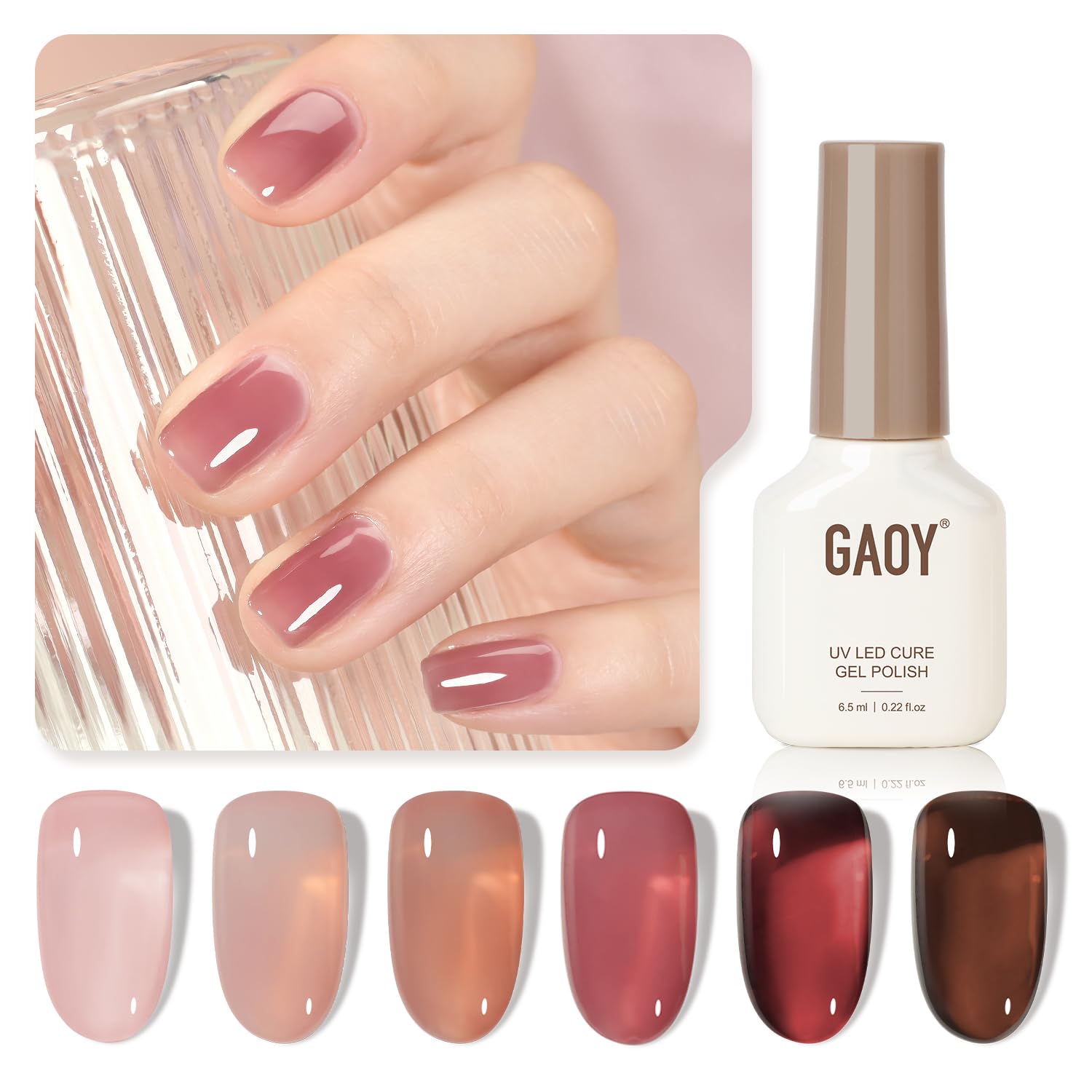 GAOY Rose Garden Jelly Gel Nail Polish of 6 Transparent Nude Red Pink Brown Colors Sheer Gel Polish Kit for Salon Manicure and Nail Art DIY at Home