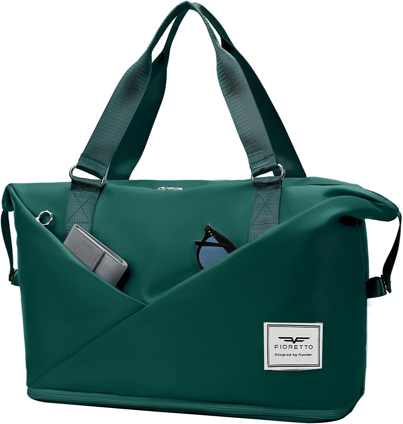 Fioretto Women's Expandable Travel Duffle Bag with Laptop Compartment, Water-Resistant Gym Bag, Weekend & Overnight Bag, Dark Green, 36L
